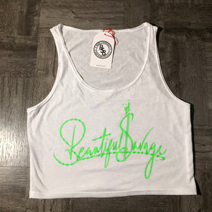 Fitted Baby Crop Neo Green BeautifulSavage / White Top