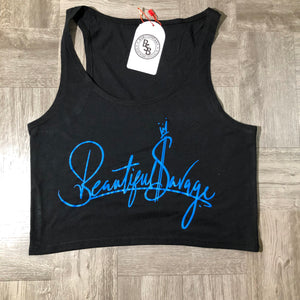 Fitted Baby Crop Hundred Blue BeautifulSavage Logo / Black Top