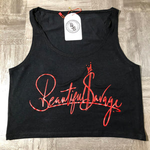 Fitted Baby Crop Exotic Red BeautifulSavage Logo / Black Top