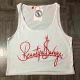 Fitted Baby Crop Exotic Red BeautifulSavage / White Top